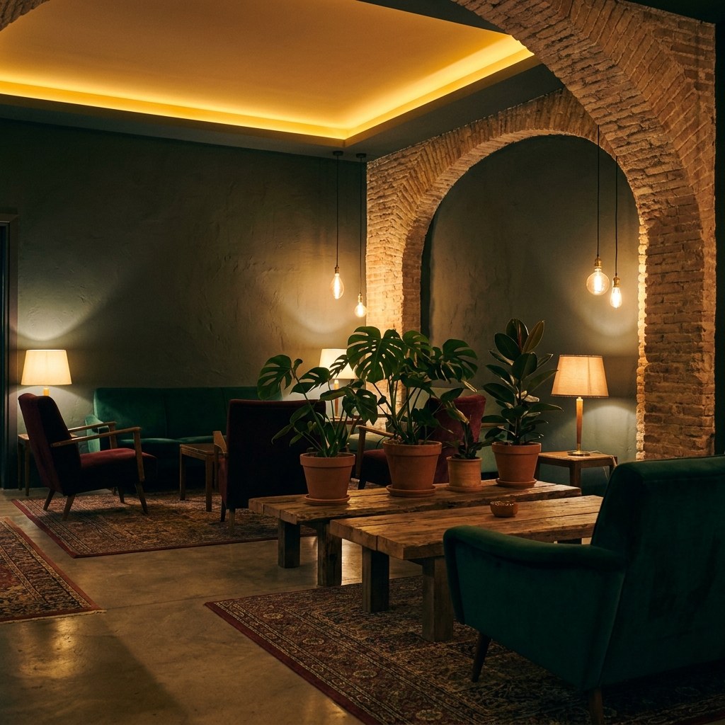 Salón principal del Duli Club con sofás y luz cálida